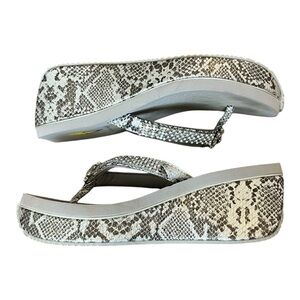Volatile Gray Snake Print & Silver Embellished Rhinestone Wedge Sandals 7 Y2K
